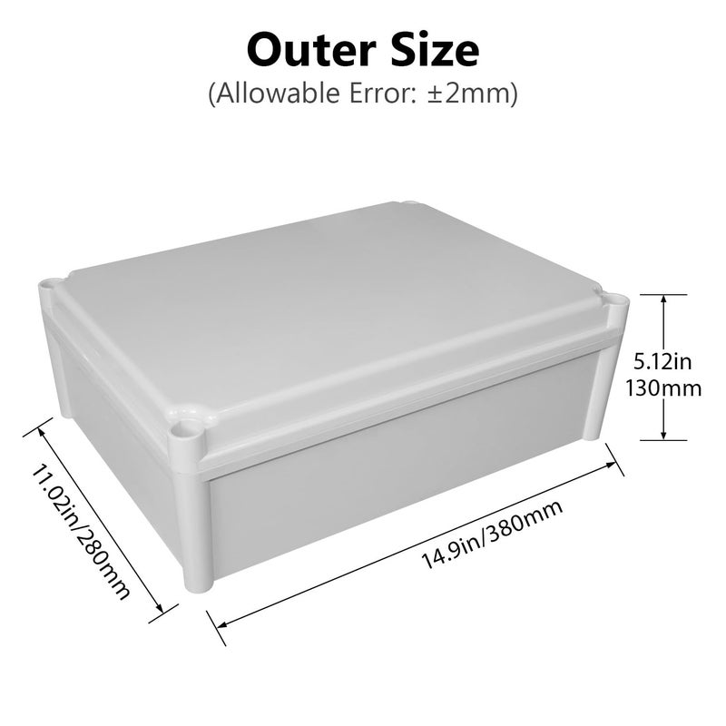 LeMotech Junction Box IP67 Waterproof Dustproof ABS Plastic Project Box for Electrical Outdoor Enclosure Gray 15 x 11 x 5.1 inch (380 x 280 x 130 mm) - Image 2